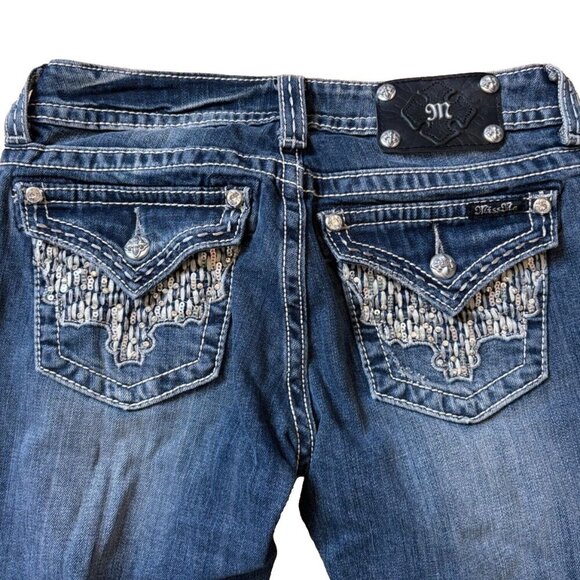 RARE Miss Me Y2X Womens Denim Jeans 28x33.5 Blue Bootcut JW6207B Jewel Pocket - Picture 2 of 6